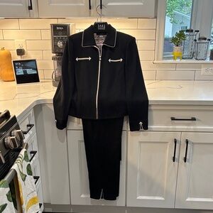 St. John Collection Black and White Knit Jacket Suit - jacket 8 and Pants 4